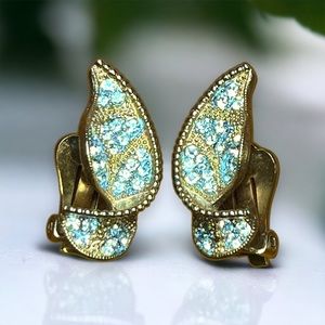 Vintage Kramer Rhinestone Gold Tone Clip On Earrings